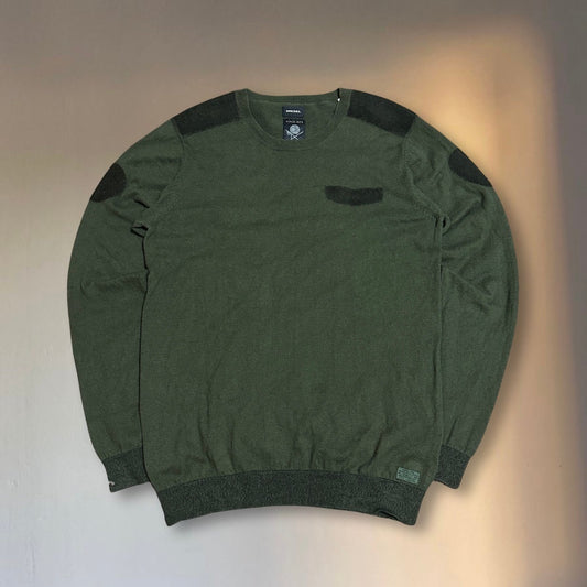 DIESEL Olive Green Cotton Panel Knit Sweater