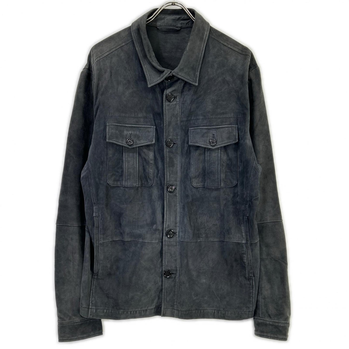 BOSS Gray Sheepskin Leather Shirt Jacket Size 54