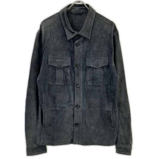 BOSS Gray Sheepskin Leather Shirt Jacket Size 54