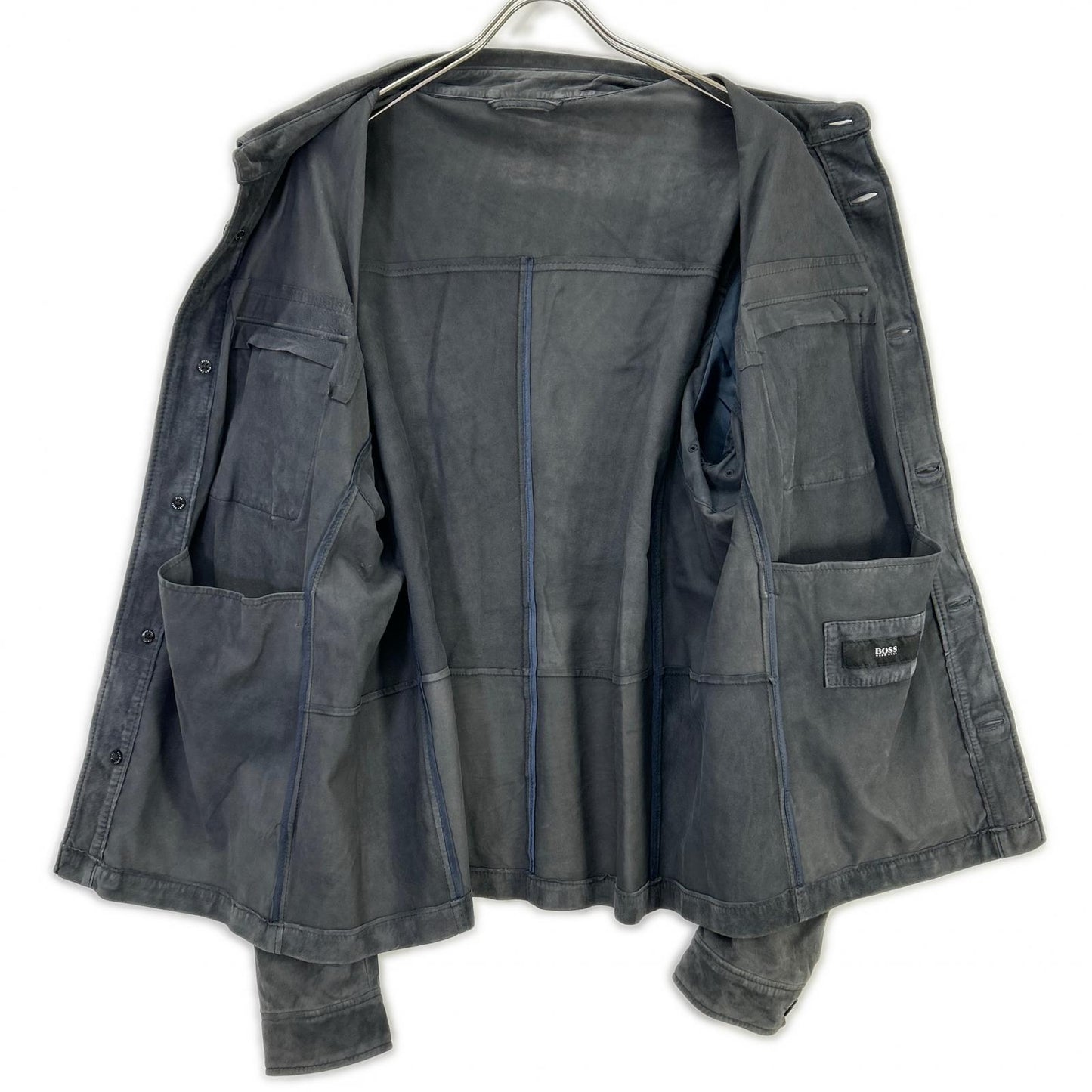 BOSS Gray Sheepskin Leather Shirt Jacket Size 54