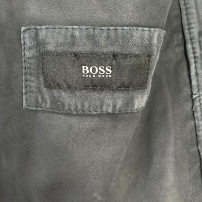 BOSS Gray Sheepskin Leather Shirt Jacket Size 54