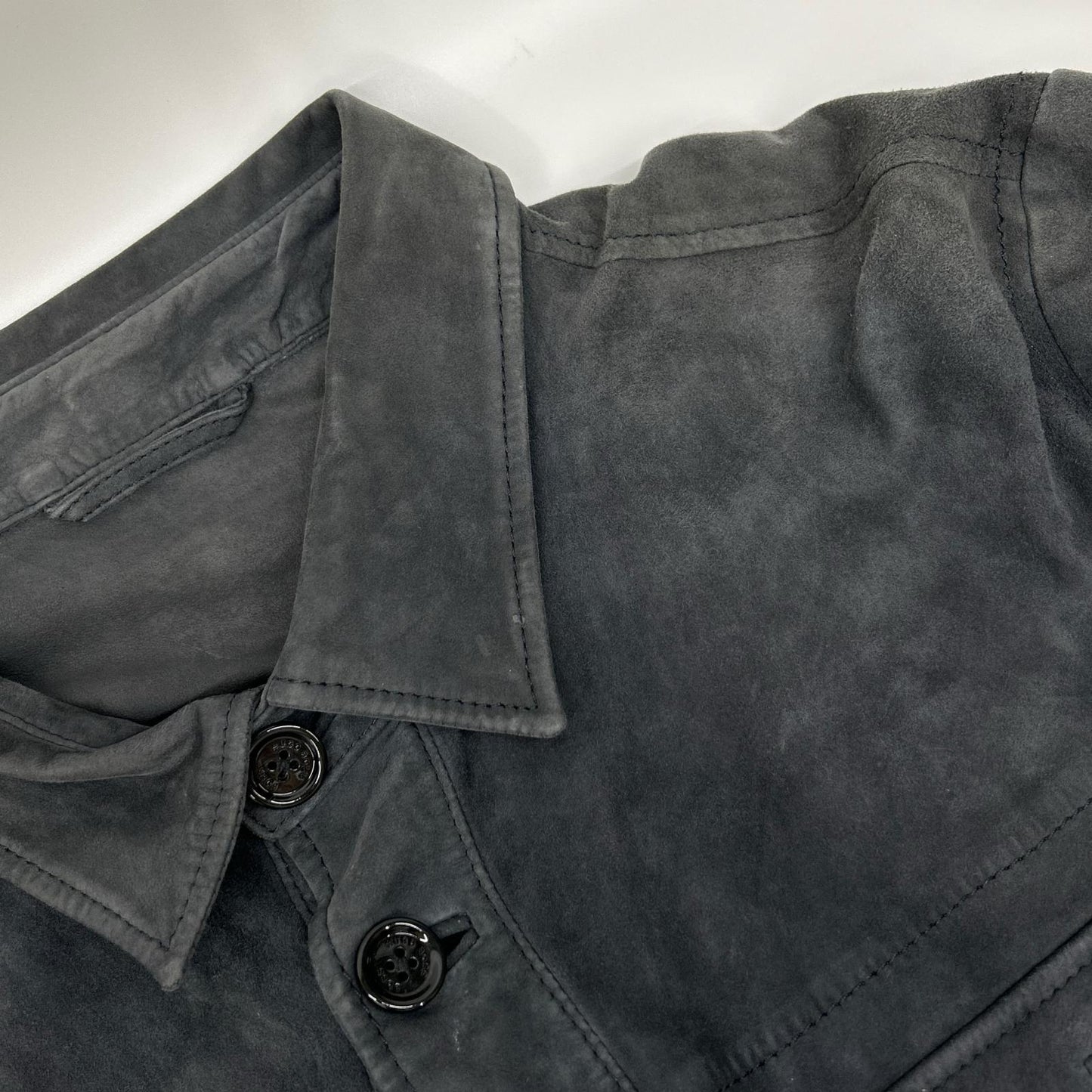 BOSS Gray Sheepskin Leather Shirt Jacket Size 54