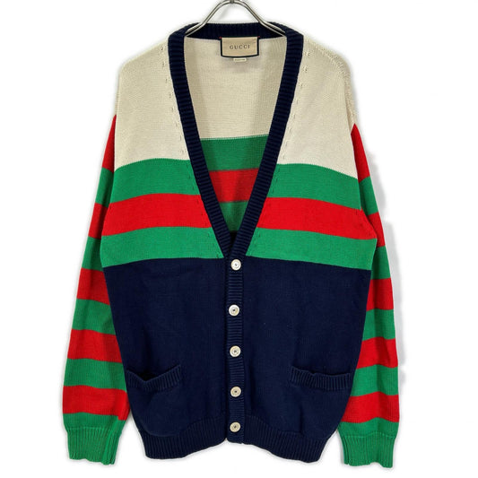 GUCCI Web Stripe Cotton Cardigan Multi Size L