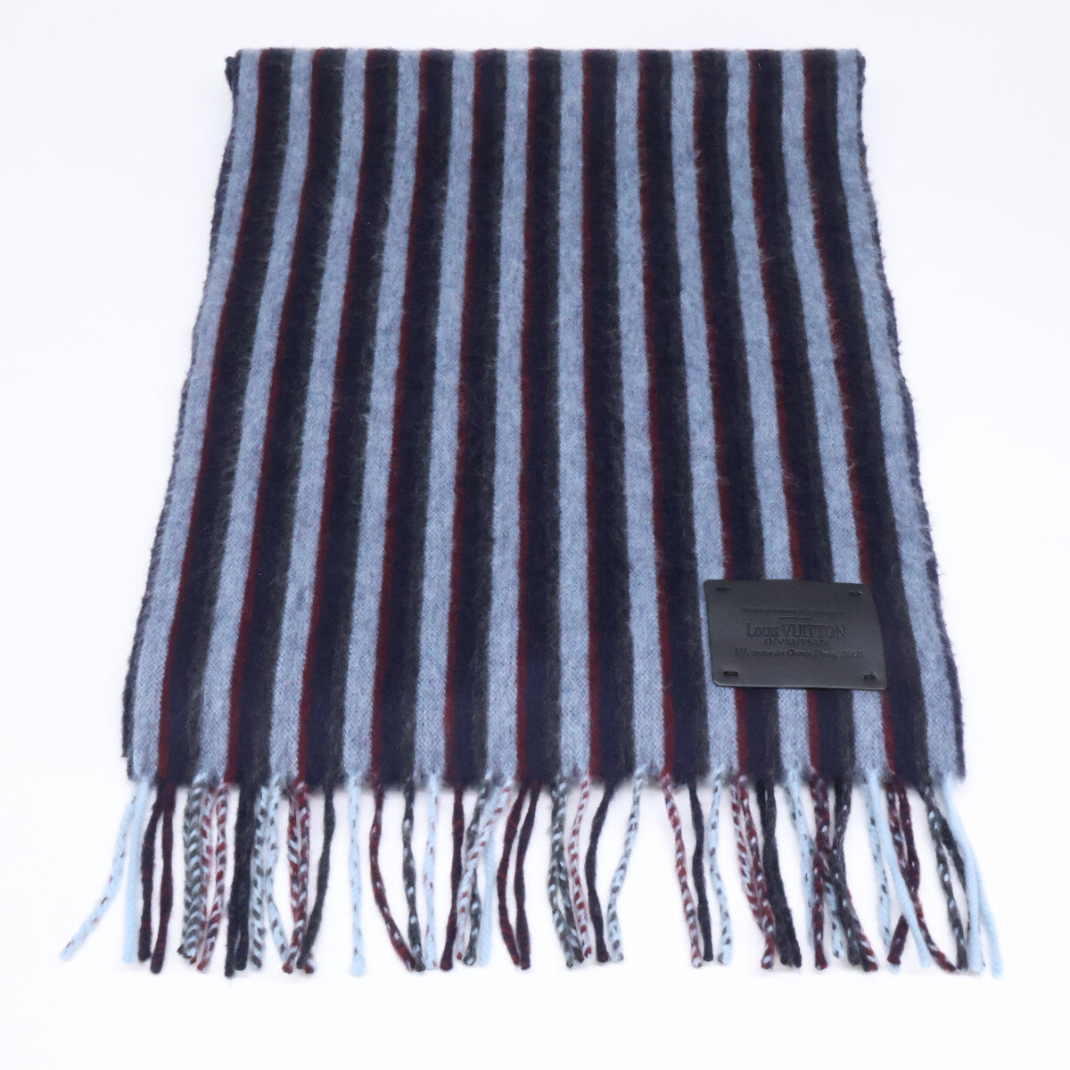 LOUIS VUITTON Blue Striped Lamb Wool ONE SIZE Muffler Size ONE SIZE