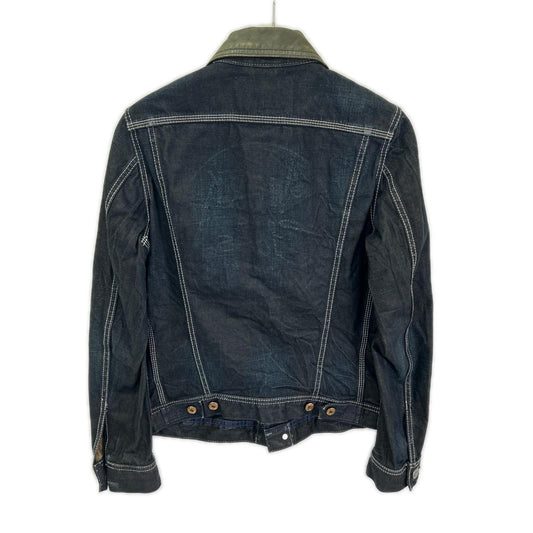 DIESEL Indigo Khaki Distressed Leather Denim Jacket Size S