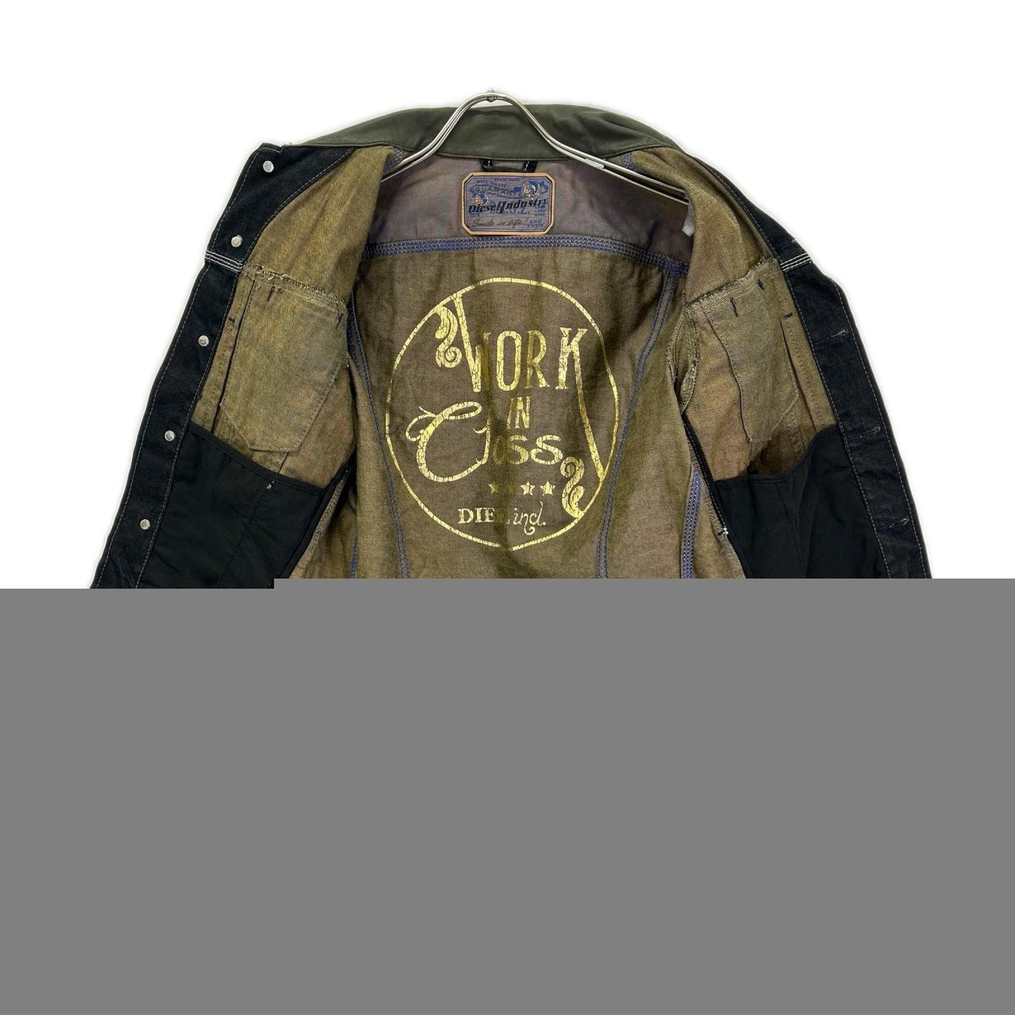 DIESEL Indigo Khaki Distressed Leather Denim Jacket Size S
