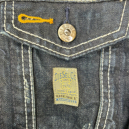 DIESEL Indigo Khaki Distressed Leather Denim Jacket Size S