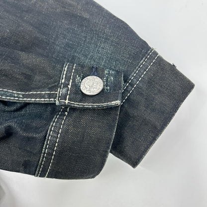 DIESEL Indigo Khaki Distressed Leather Denim Jacket Size S