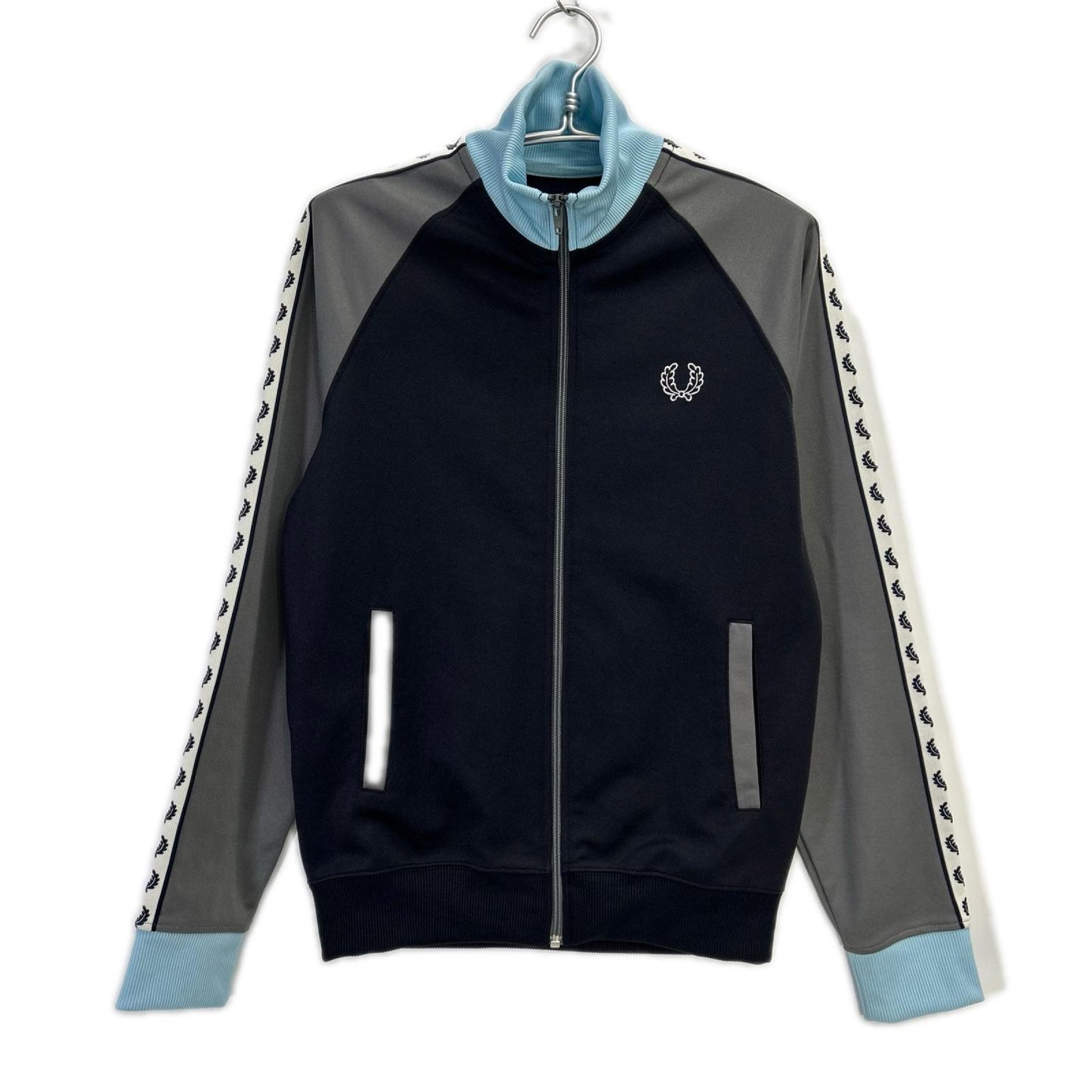 FRED PERRY Navy/Gray Laurel Wreath Taped Track Jacket Size S