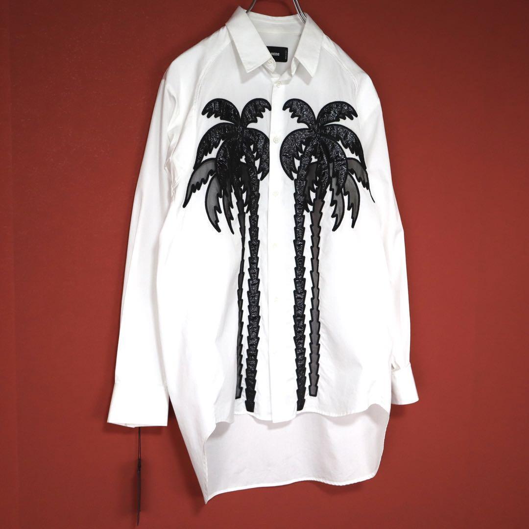 Dsquared2 16SS White Oversized Sheer Palm Tree Shirt Size 40
