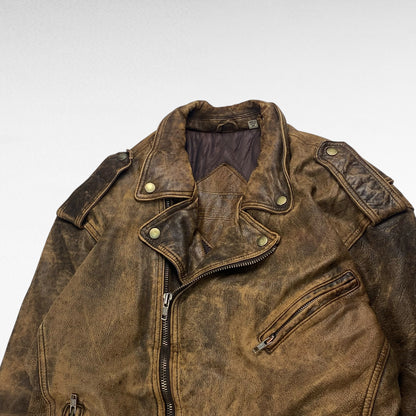 ROUNDTREE 90s Leather Jacket Brown Size M