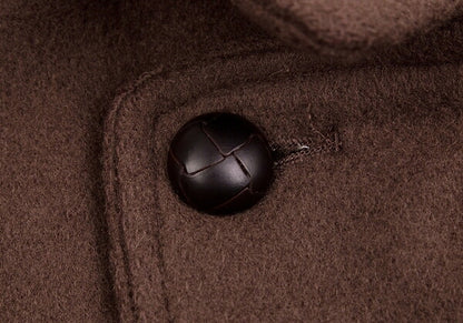 Papas Covered Button Double Wool Blend Coat Brown Size L