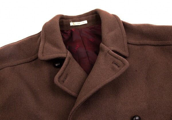 Papas Covered Button Double Wool Blend Coat Brown Size L