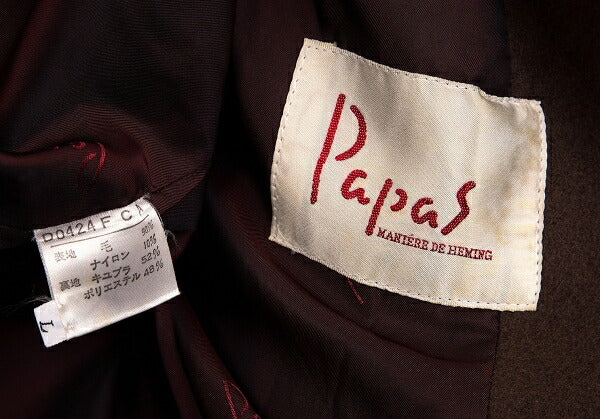 Papas Covered Button Double Wool Blend Coat Brown Size L