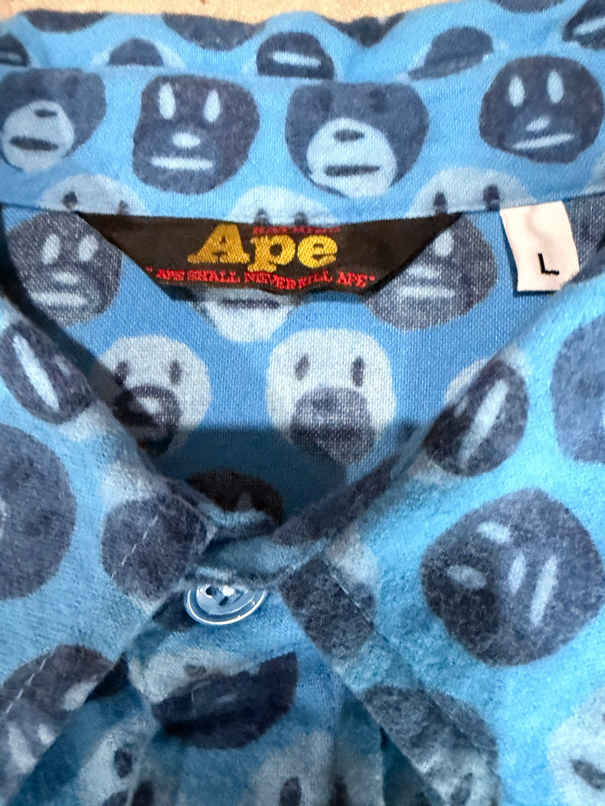 BAPE Long Sleeve Cotton Shirt Blue Size L