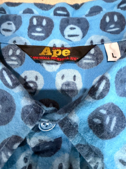 BAPE Long Sleeve Cotton Shirt Blue Size L