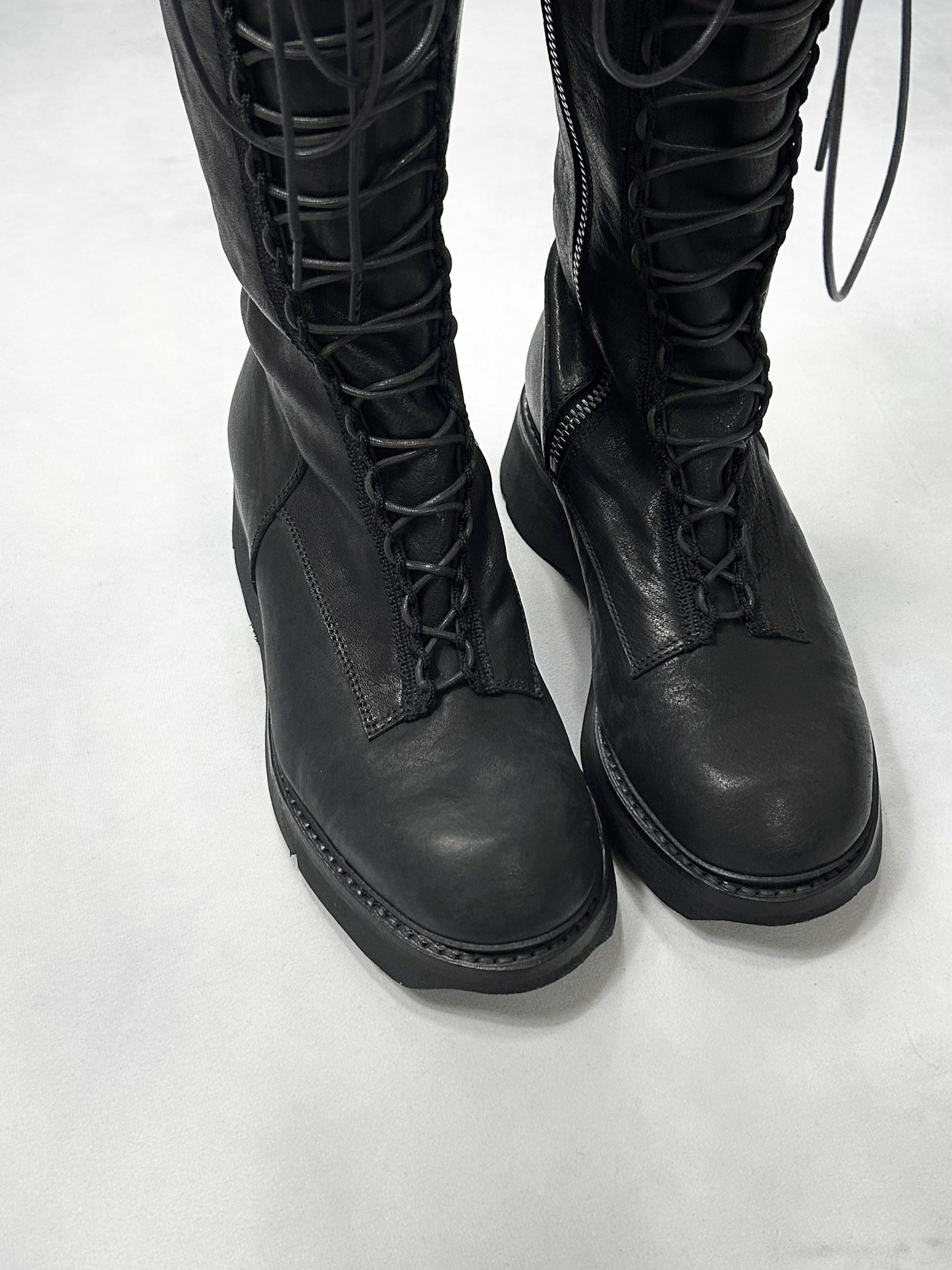 Julius S/S2018 Black horse skin lace up long boots Size 11