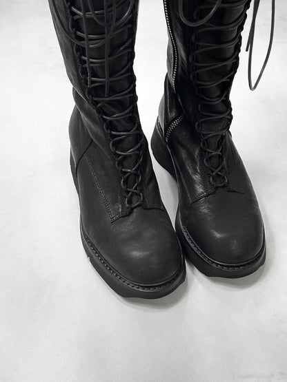Julius S/S2018 Black horse skin lace up long boots Size 11
