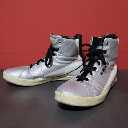 Jil Sander Metallic Silver Logo Sneakers Size 8