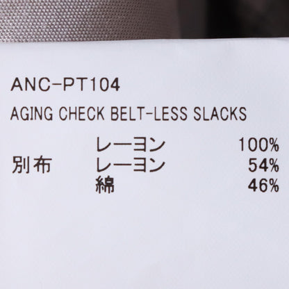 ANCELLM 26SS Aging Check Belt-Less Slacks Beige Size 2