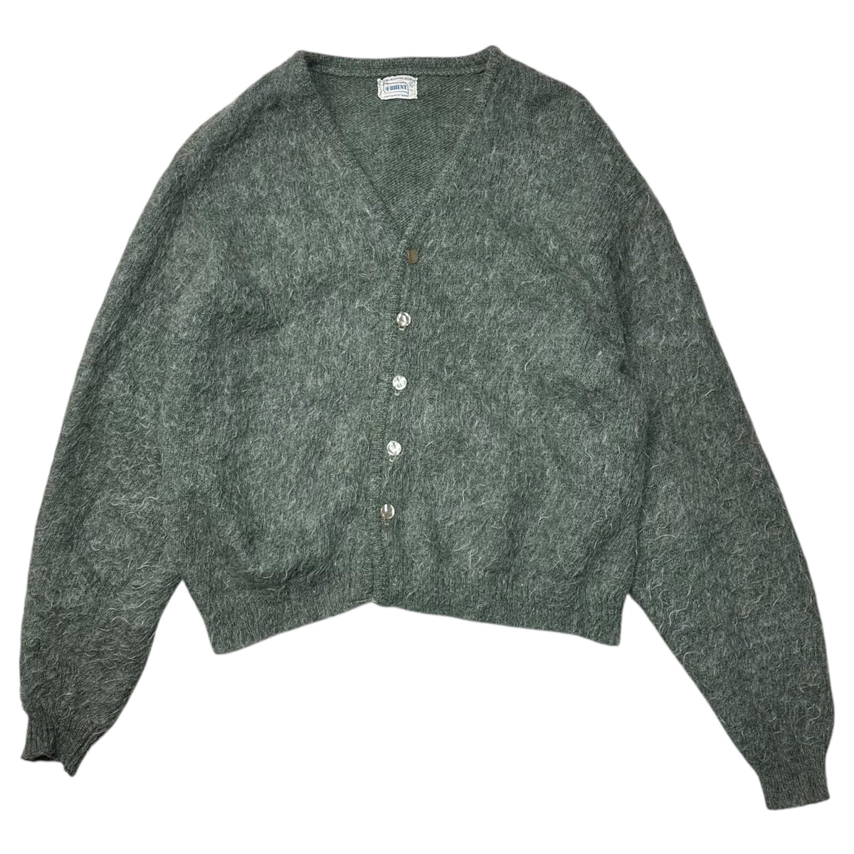 BRENT 60s Shaggy Mohair Cardigan Gray Green Size L