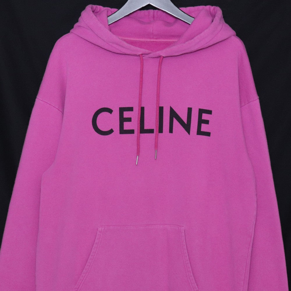 CELINE 21SS Pink Loose Cotton Logo Print Hoodie Size L
