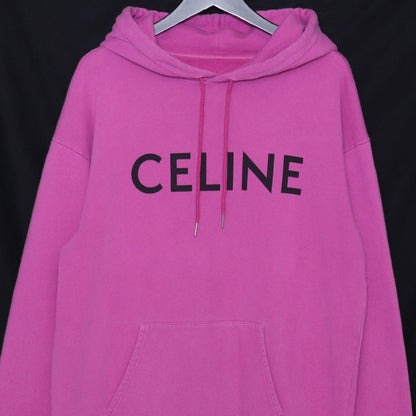CELINE 21SS Pink Loose Cotton Logo Print Hoodie Size L
