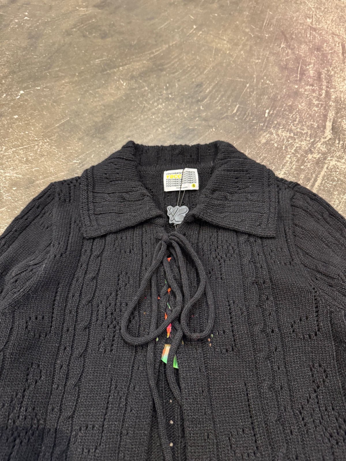 YOUTH BATH Black Lace Up Shawl Collar Cardigan Size S