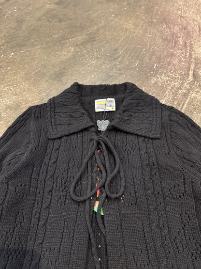 YOUTH BATH Black Lace Up Shawl Collar Cardigan Size S