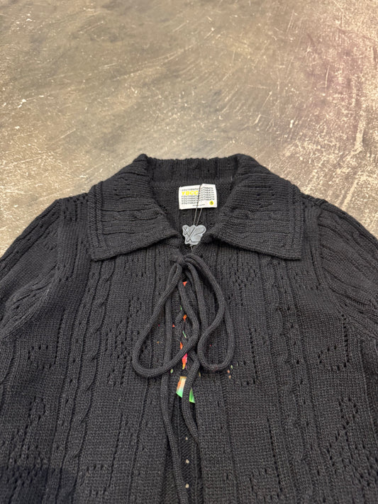 YOUTH BATH Black Lace Up Shawl Collar Cardigan Size S