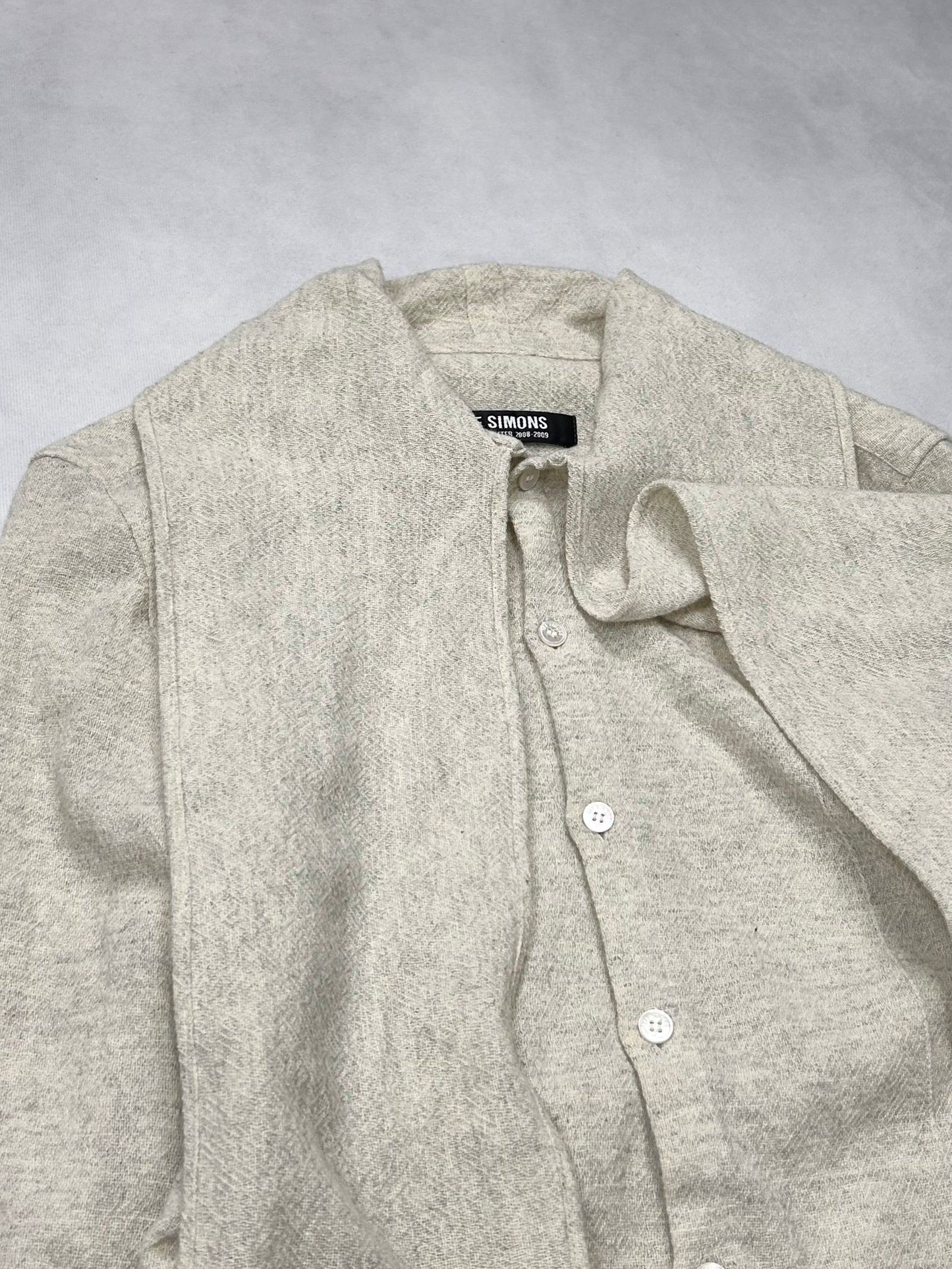 Raf Simons Scarf Collar Wool Shirt (F/W 08) Beige Size 44