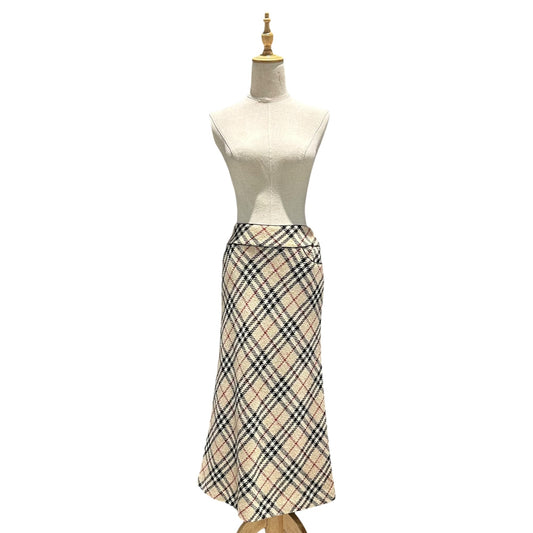 BURBERRY LONDON Nova Check Wool Long Skirt Multi Size 38