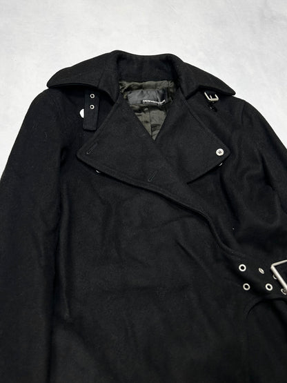 Andrew Mackenzie Black Design Wool Trench Coat Size 38