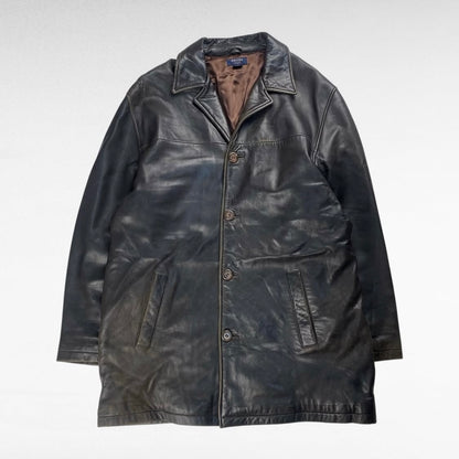 BROOKS SPORT Open Collar Leather Coat Brown Size L