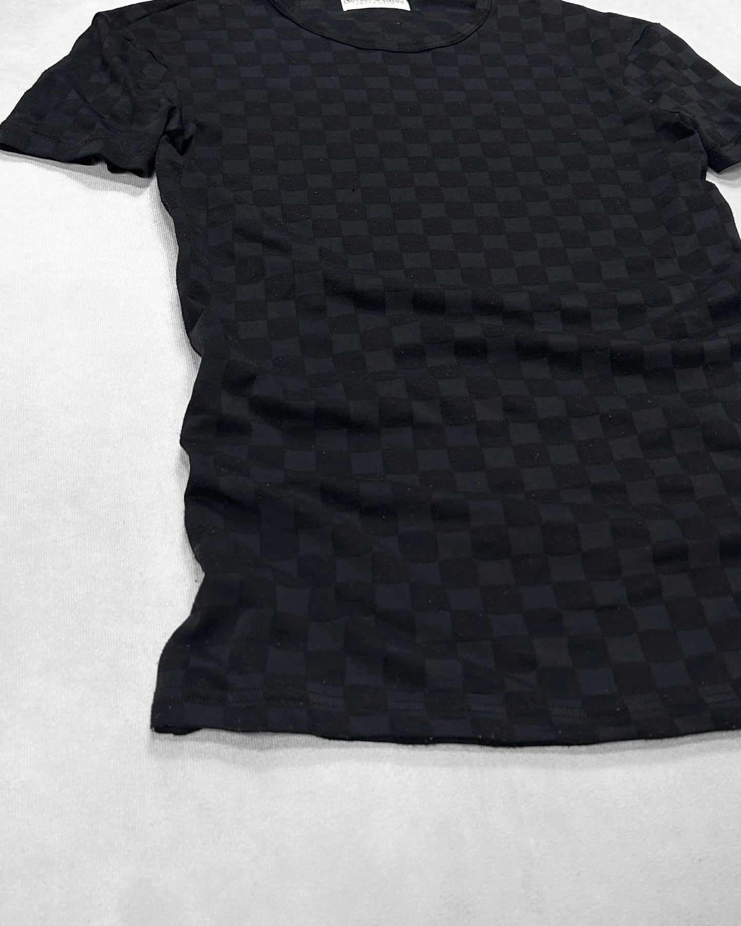 Emporio Armani Black Plaid Stretch Nylon T-Shirt Size L