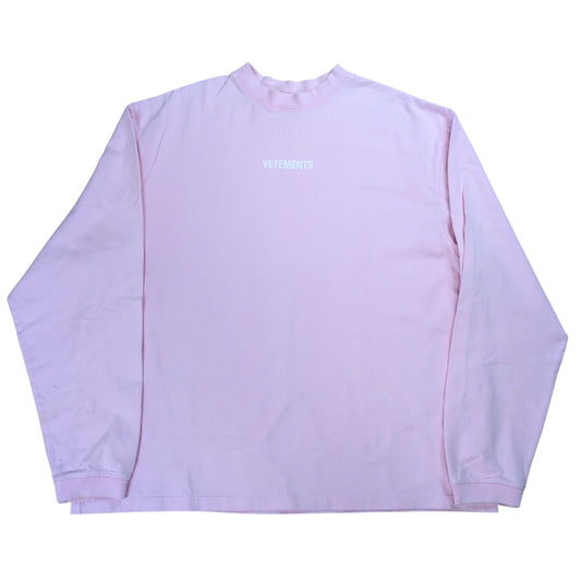 VETEMENTS 22SS Logo Printed Oversized Long Tee Pink Size S