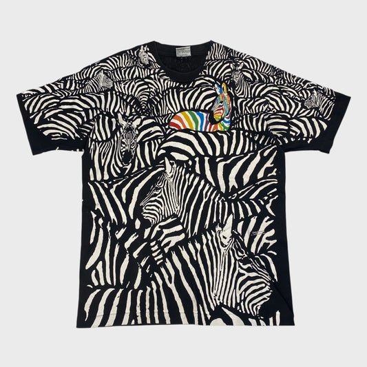 Liquid Blue 90s Zebra Art Overprint USA Made Tee Size L