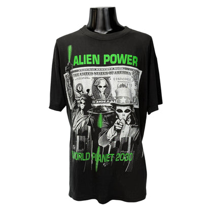 ALIEN POWER 90s Y2K "WORLD PLANET Graphic T-Shirt Size XL