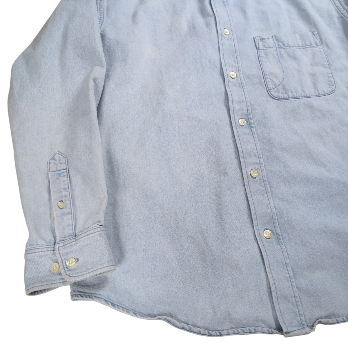 BALENCIAGA Logo Printed Washed Denim Shirt Blue Size 32