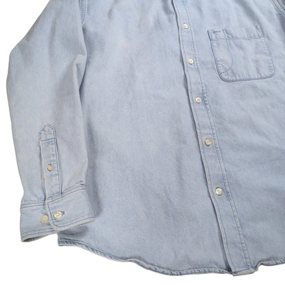 BALENCIAGA Logo Printed Washed Denim Shirt Blue Size 32