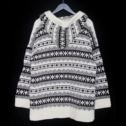 CELINE 21AW Baja Fair Isle Shetland Wool Hoodie Ivory Knit Size M