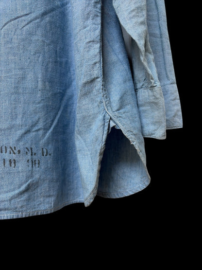 US NAVY 40s Vintage Parallel Stitch Chambray Shirt Size L