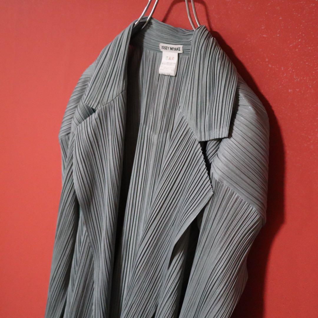 Issey Miyake Pleated Buttonless Long Coat Gray Size M