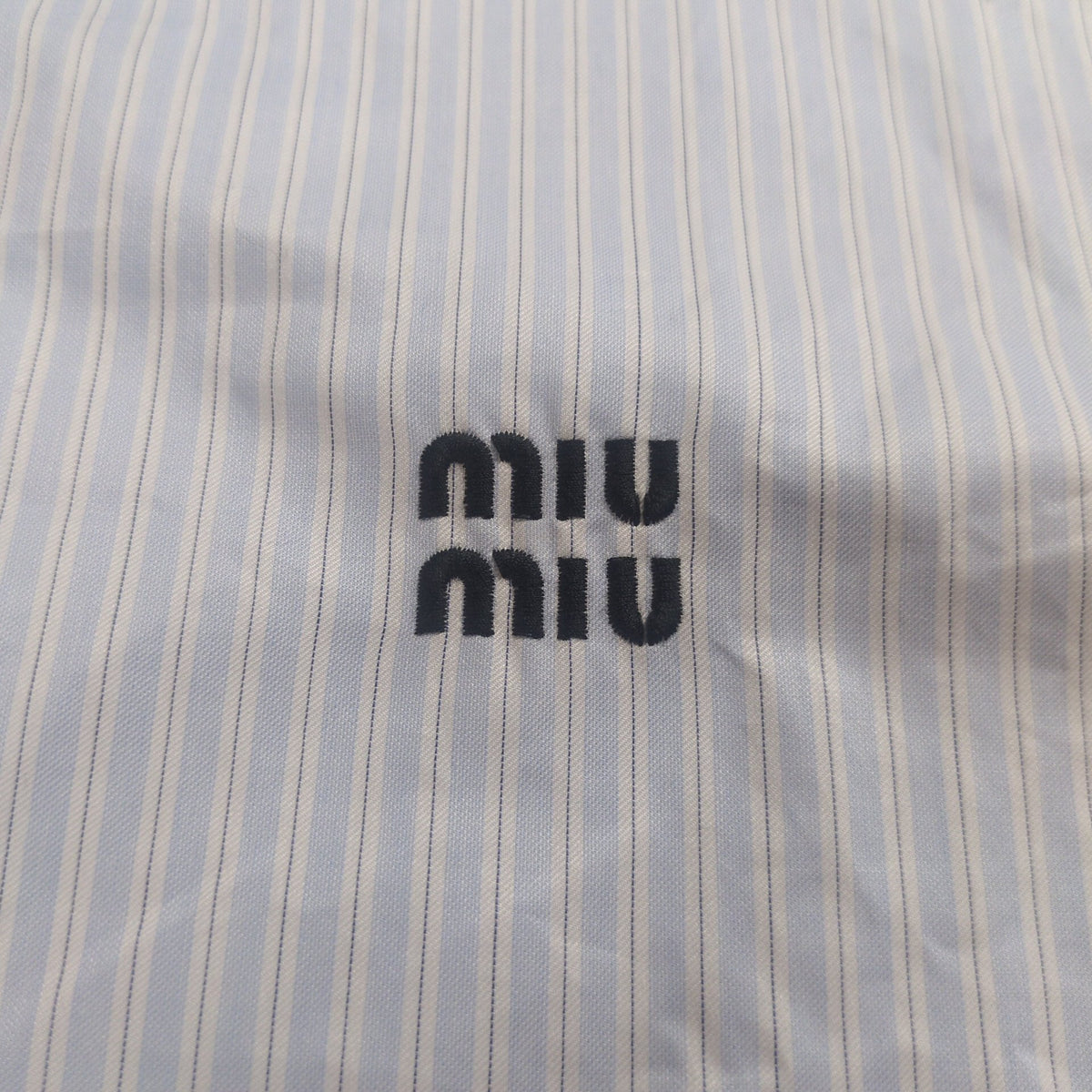 Miu Miu MIU Logo Cropped L/S Shirt Blue Cotton Size 38