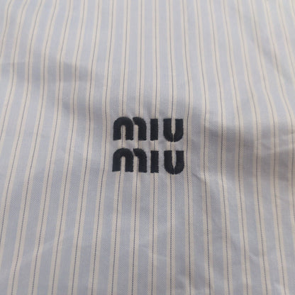 Miu Miu MIU Logo Cropped L/S Shirt Blue Cotton Size 38