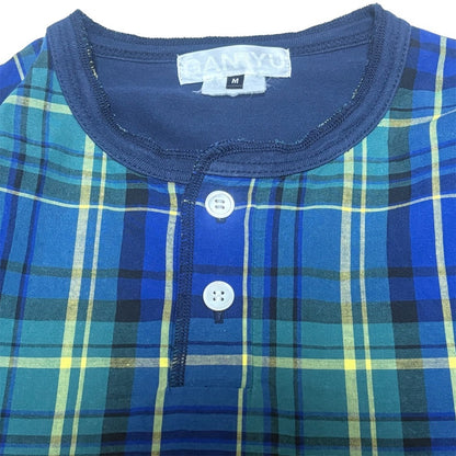 GANRYU 15SS Check Cotton Henley T-Shirt Size M