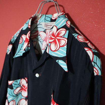 SUN SURF 00s Artvogue Hula Girl Open Collar Shirt Size L