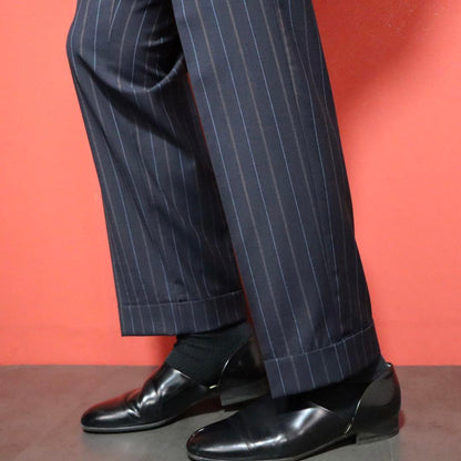 Etro Blue Multicolor Striped Lining Wool Silk Suit Size 44
