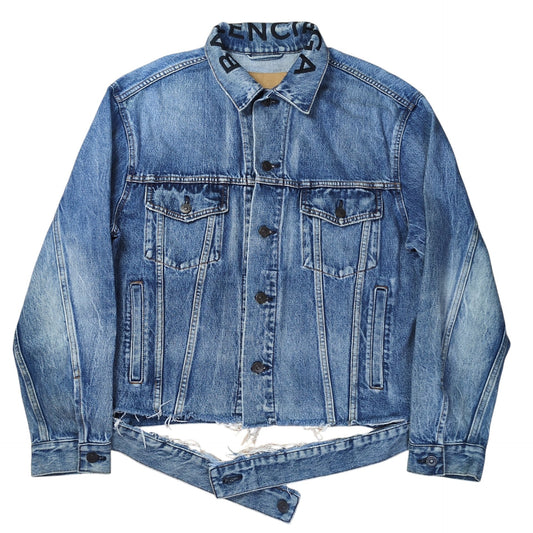 Balenciaga Neck Logo Distressed Denim Jacket Size 34