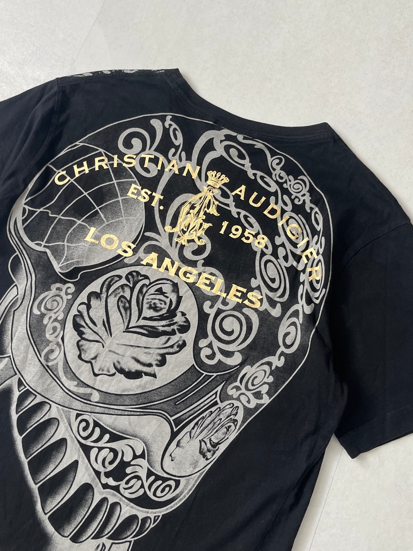 Christian Audigier Black Sequin T-Shirt Size M